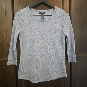 LRL Lauren Jeans Co Paisley Burnout 3/4 Sleeve Blue 90s y2k Fairy Western XS‎